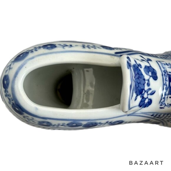 Blue & White Ceramic Dutch Delftware Shoe Figurines With Floral Pattern - Picture 9 of 12